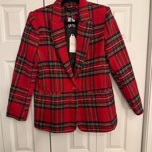 English Factory Red Plaid Blazer
